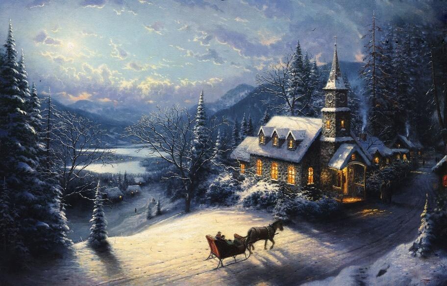 Thomas Kinkade Sunday Evening Sleigh Ride